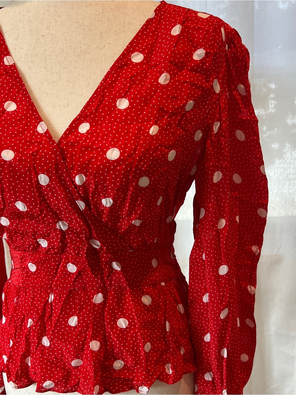 The Kooples Red and White Polka Dot Long Sleeve Blouse. Size 8 (French 3). NWT - Picture 4 of 11